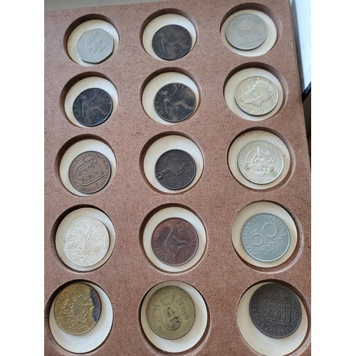 19 - Collection of Coins in Drawer Cabinet Mix Different Nationalities Includes British, Chinese, Europea... 