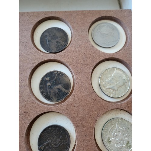 19 - Collection of Coins in Drawer Cabinet Mix Different Nationalities Includes British, Chinese, Europea... 