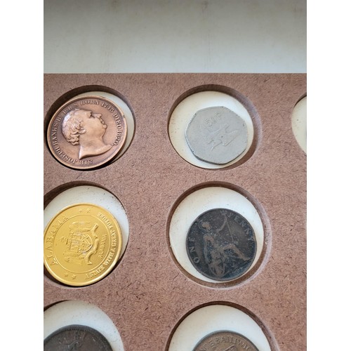 19 - Collection of Coins in Drawer Cabinet Mix Different Nationalities Includes British, Chinese, Europea... 