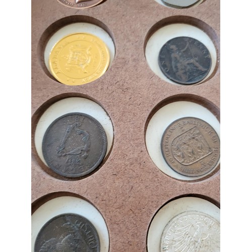 19 - Collection of Coins in Drawer Cabinet Mix Different Nationalities Includes British, Chinese, Europea... 