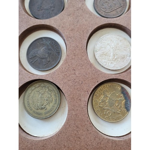 19 - Collection of Coins in Drawer Cabinet Mix Different Nationalities Includes British, Chinese, Europea... 