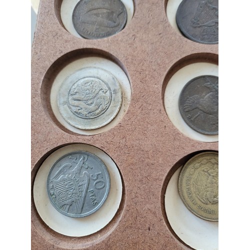 19 - Collection of Coins in Drawer Cabinet Mix Different Nationalities Includes British, Chinese, Europea... 