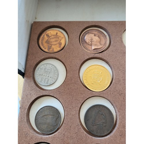 19 - Collection of Coins in Drawer Cabinet Mix Different Nationalities Includes British, Chinese, Europea... 