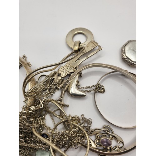 46 - Collection of Silver jewellery Includes Bangles, Necklaces & Pendants, Rings Etc Untangling Proj... 