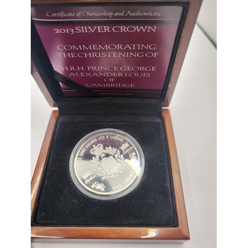 147 - Three Silver Royal Coins Includes 2013 Silver Crown, 2013 Vivat Regina Britannia Silver Five Pound, ... 