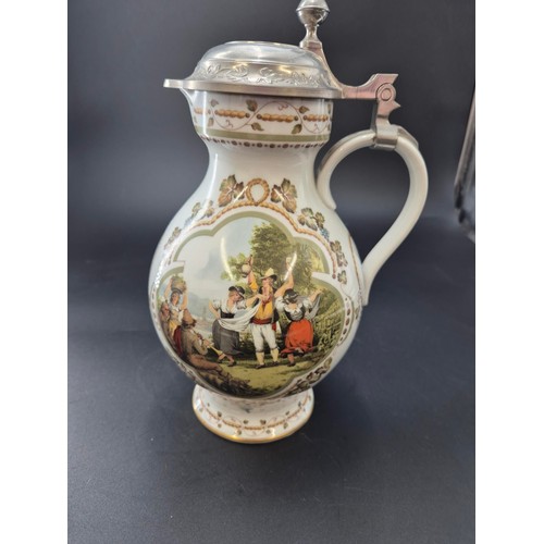 56 - Wine Stein Weinlese Porcelain & Pewter Franklin Mint by Rupert Schneider Height 29cm