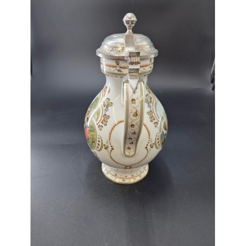 56 - Wine Stein Weinlese Porcelain & Pewter Franklin Mint by Rupert Schneider Height 29cm