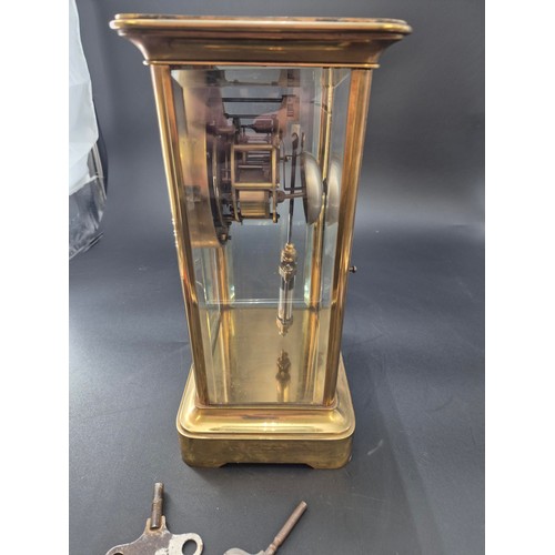 59 - Large Four Beveled Glass Brass Mantle Clock with Mercury Pendulum Height 33m x Width 16cm x Breadth ... 