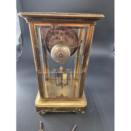 59 - Large Four Beveled Glass Brass Mantle Clock with Mercury Pendulum Height 33m x Width 16cm x Breadth ... 