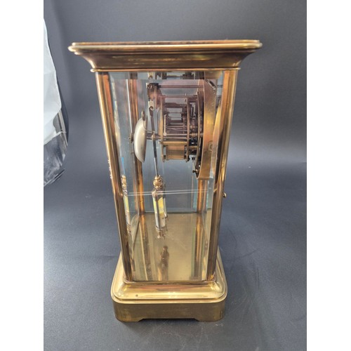 59 - Large Four Beveled Glass Brass Mantle Clock with Mercury Pendulum Height 33m x Width 16cm x Breadth ... 