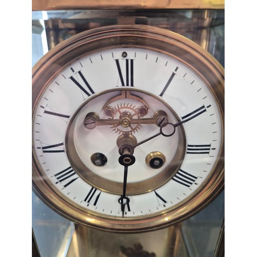 59 - Large Four Beveled Glass Brass Mantle Clock with Mercury Pendulum Height 33m x Width 16cm x Breadth ... 