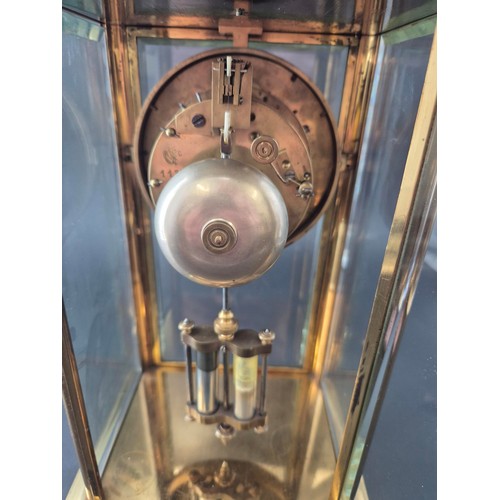 59 - Large Four Beveled Glass Brass Mantle Clock with Mercury Pendulum Height 33m x Width 16cm x Breadth ... 