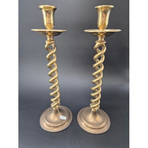 60 - Pair Barley Twist Brass Candle Sticks Height 37cm