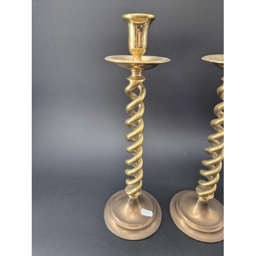 60 - Pair Barley Twist Brass Candle Sticks Height 37cm