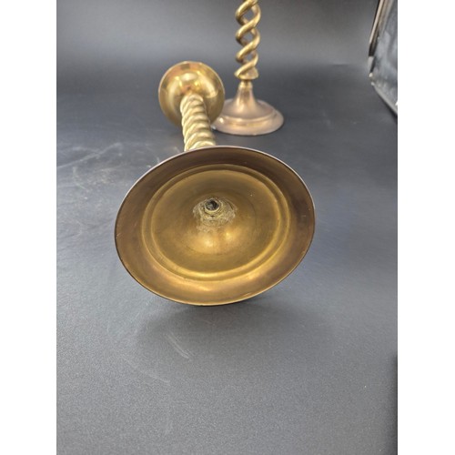 60 - Pair Barley Twist Brass Candle Sticks Height 37cm