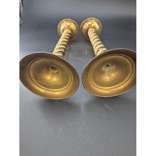 60 - Pair Barley Twist Brass Candle Sticks Height 37cm