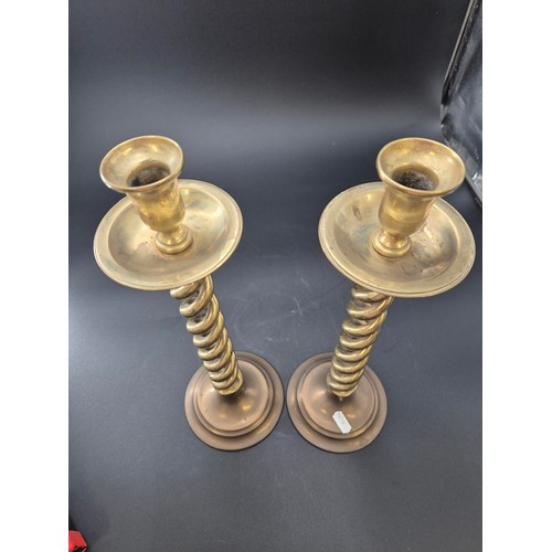 60 - Pair Barley Twist Brass Candle Sticks Height 37cm