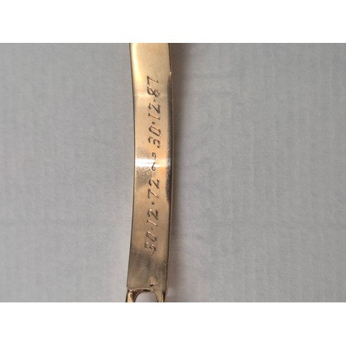 3 - 9ct Gold Identity Curb Bracelet Has Inscription Weighs 17.9g