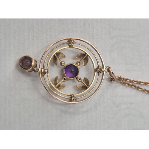 4 - 9ct Gold Amethyst Pendant on 9ct Gold Chain Weighs 5g