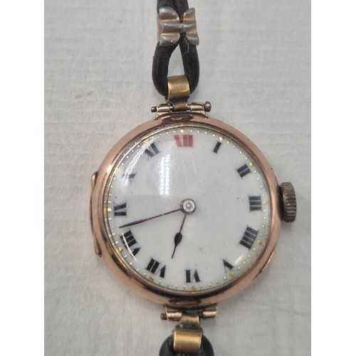 13 - Gold Ladies Vintage Rolex in Good Working Order with Leather Strap Enamel Dial no Damage