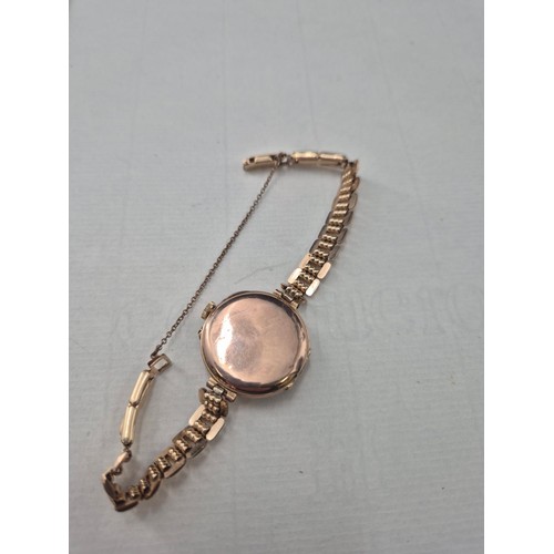 15 - 9ct Gold & Pink Enamel Ladies Watch Plated Strap