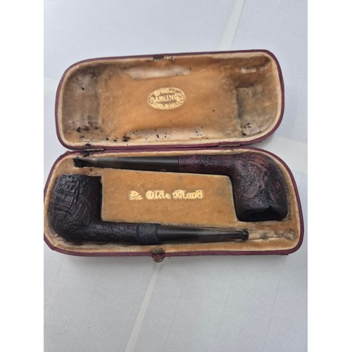 22 - Three Cased Briar Pipes One with Silver Collar & Amber End