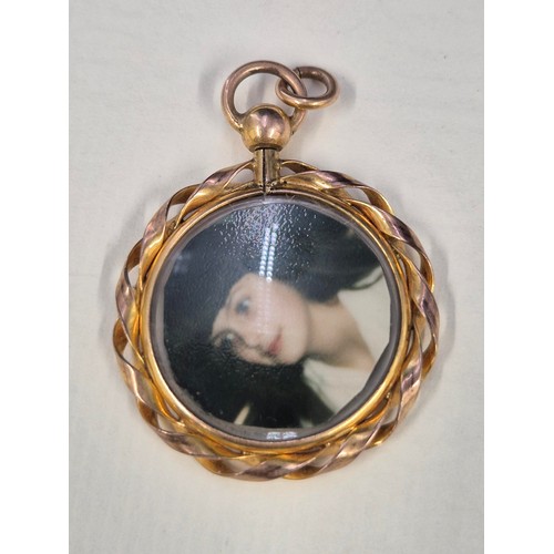 43 - Two Yellow Metal Items Includes Pendant with Photo & Hair & Pin Both Possibly Gold But Not H... 