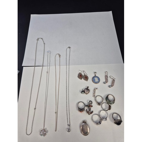 44 - Collection of Silver Jewellery Includes Rings, Pendants, Necklaces