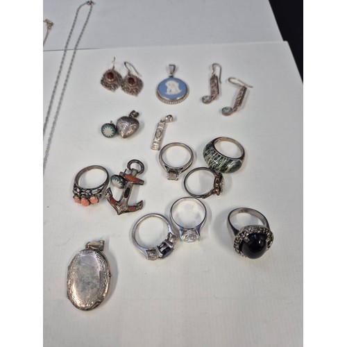 44 - Collection of Silver Jewellery Includes Rings, Pendants, Necklaces