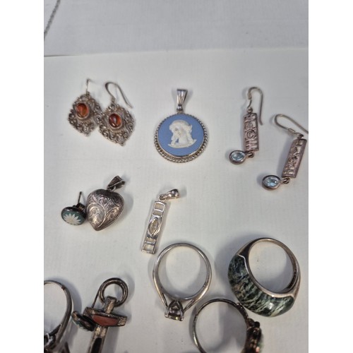 44 - Collection of Silver Jewellery Includes Rings, Pendants, Necklaces