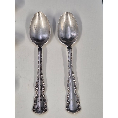 49 - Sterling Silver Spoons Set of Six Art Nouveau Design with Thistles along with Four Other Sterling Sp... 