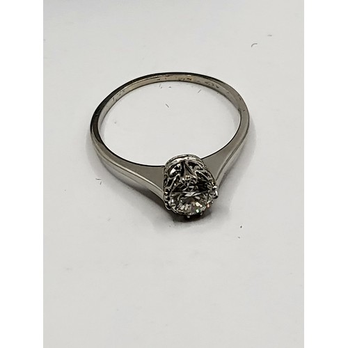 1 - Single Stone Brilliant Cut Diamond Ring Claw Set on Platinum Band Size N