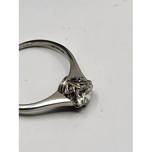 1 - Single Stone Brilliant Cut Diamond Ring Claw Set on Platinum Band Size N