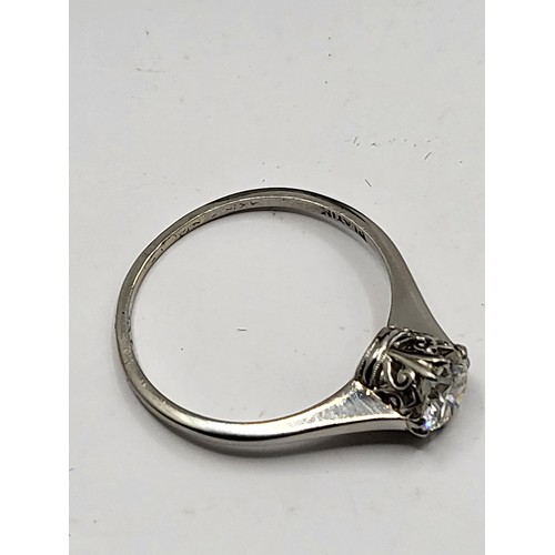 1 - Single Stone Brilliant Cut Diamond Ring Claw Set on Platinum Band Size N