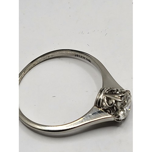 1 - Single Stone Brilliant Cut Diamond Ring Claw Set on Platinum Band Size N