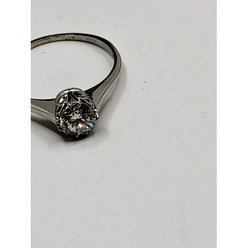 1 - Single Stone Brilliant Cut Diamond Ring Claw Set on Platinum Band Size N