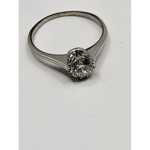 1 - Single Stone Brilliant Cut Diamond Ring Claw Set on Platinum Band Size N