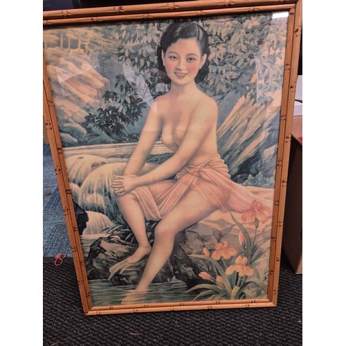 362 - Vintage Framed Print of Chinese Nude Lady Frame Measures Height 64cm x Width 46cm