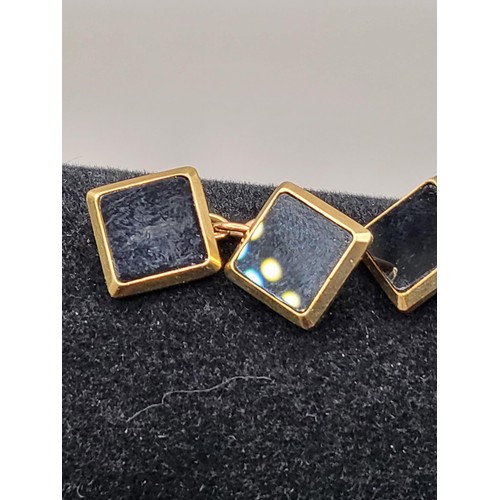 20A - 9ct Gold Black Onyx Gent's Cufflinks Weigh 5.4g Measure 1cm Square Fully Hallmarked