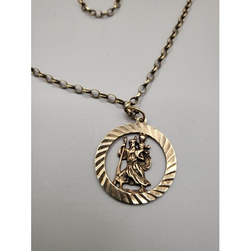 30A - 9ct Gold St Christopher Pendant on 9ct Gold Chain Weighs 6.9g Chain Measures 60cm Long Unclasped