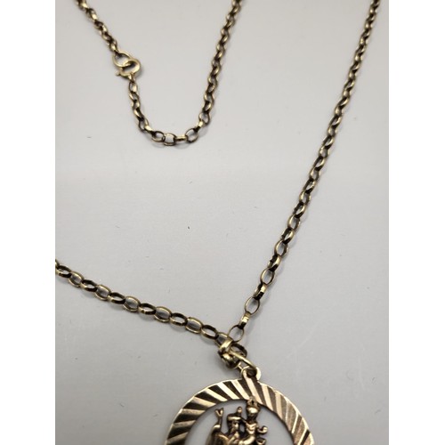 30A - 9ct Gold St Christopher Pendant on 9ct Gold Chain Weighs 6.9g Chain Measures 60cm Long Unclasped