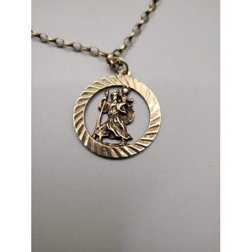 30A - 9ct Gold St Christopher Pendant on 9ct Gold Chain Weighs 6.9g Chain Measures 60cm Long Unclasped