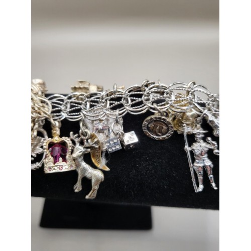 6A - Sterling Silver Charm Bracelet Weighs 91g Has Lots of Charms Measures 18cm Long Unclasped