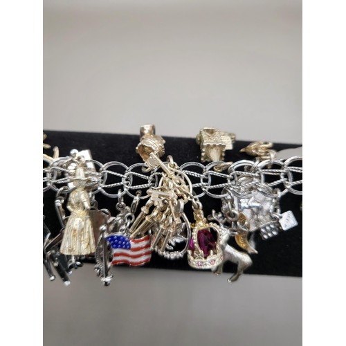 6A - Sterling Silver Charm Bracelet Weighs 91g Has Lots of Charms Measures 18cm Long Unclasped