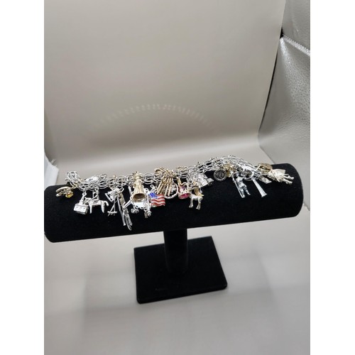 6A - Sterling Silver Charm Bracelet Weighs 91g Has Lots of Charms Measures 18cm Long Unclasped