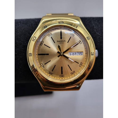 21A - Swatch Gold Plated Day Date Watch Has Just Had Battery Replaced by Jeweller So Working Condition Fit... 