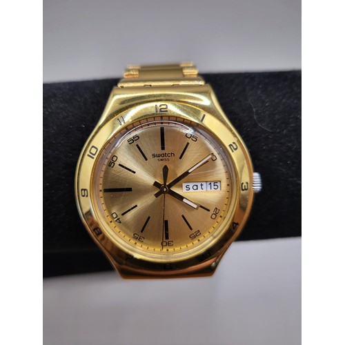 21A - Swatch Gold Plated Day Date Watch Has Just Had Battery Replaced by Jeweller So Working Condition Fit... 