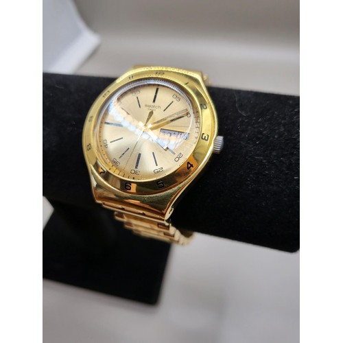 21A - Swatch Gold Plated Day Date Watch Has Just Had Battery Replaced by Jeweller So Working Condition Fit... 