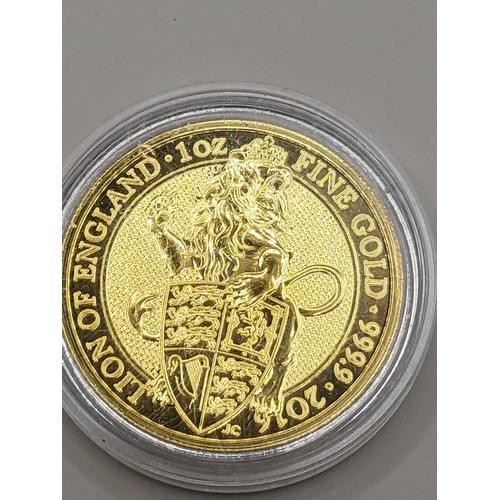 44A - 2016 Queens Beast 1oz Fine Gold 999.9 Gold Good ConditionPurchased The Royal Mint 2018 Receipt Photo... 