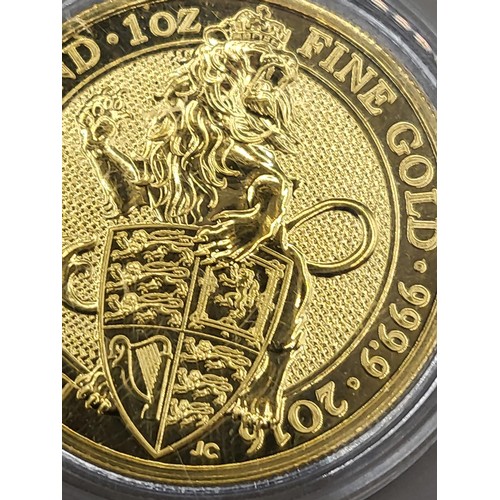 44A - 2016 Queens Beast 1oz Fine Gold 999.9 Gold Good ConditionPurchased The Royal Mint 2018 Receipt Photo... 